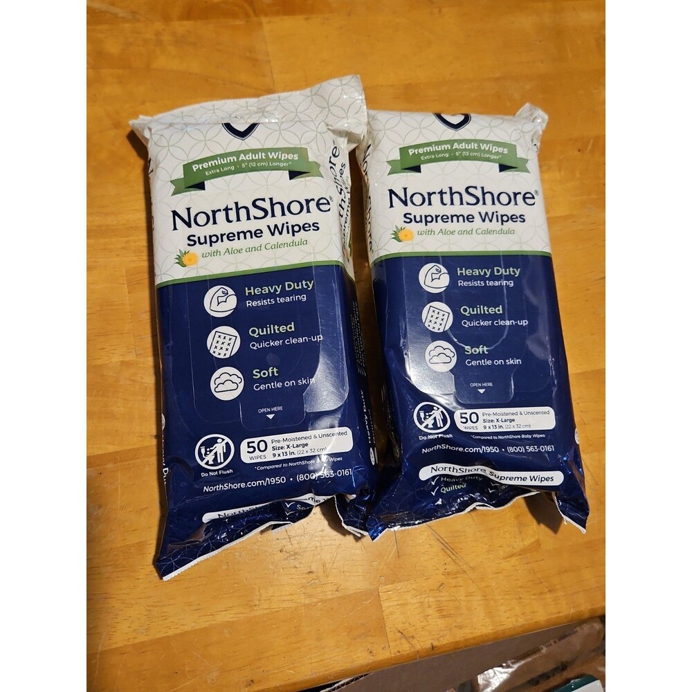 Lot Of 2 NorthShore Supreme Heavy-Duty Quilted Wipes, X-Large New Sealed